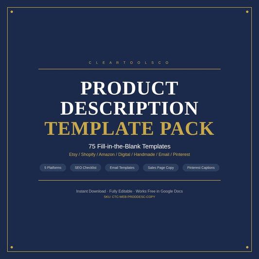 Product Description Template Pack — 75 Fill-in-the-Blank Listing Templates for Etsy Shopify Amazon | SEO Checklist | AI-