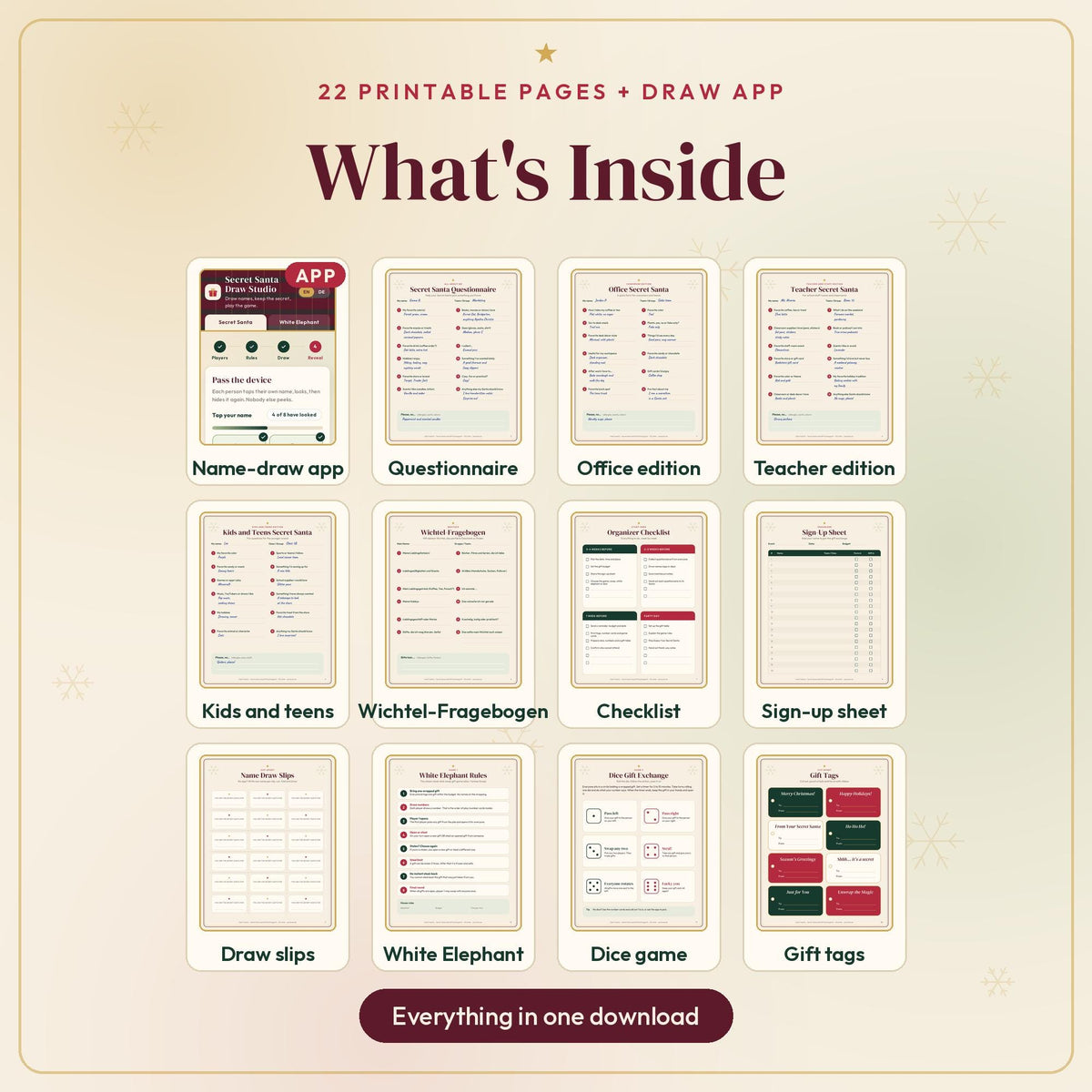 Secret Santa Questionnaire and Name Draw Generator, White Elephant Rules, Office Gift Exchange Game, Wichteln, Printable