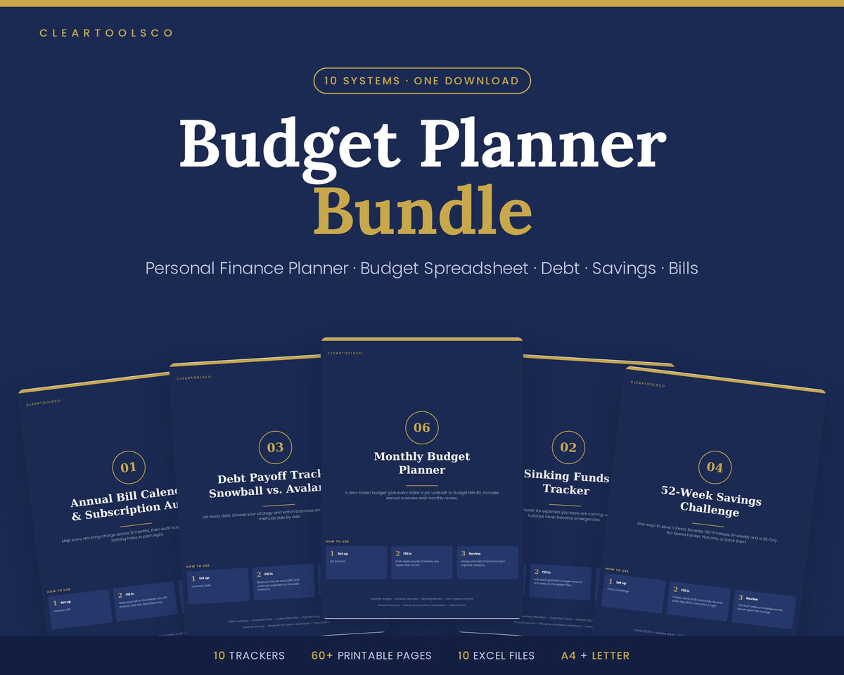 Budget Planner Bundle | Personal Finance Planner | Debt Payoff Tracker, Savings Challenge, Bill Tracker | Printable Exce