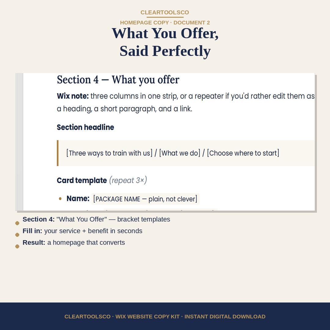 Wix Website Template Copy Kit, Landing Page Template & Wix Website Design Content, Homepage About Services for Small Bus