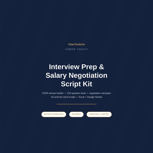 Resume Template & Interview Prep Kit | STAR Answer Builder, 120 Question Bank, Salary Negotiation Scripts | Excel + Goog