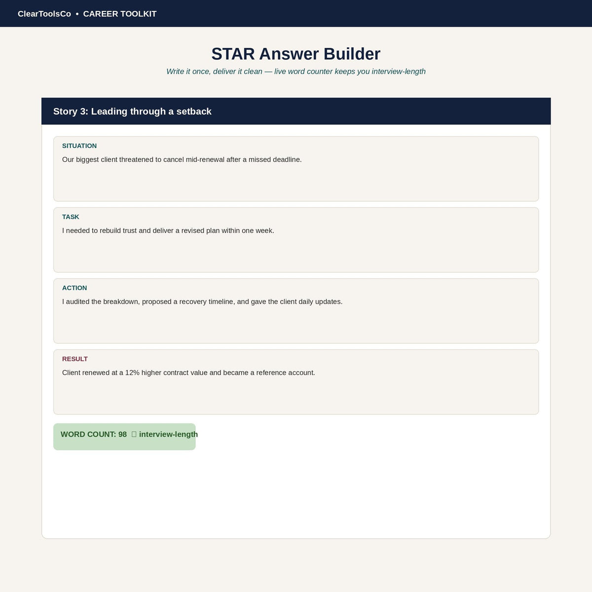 Resume Template & Interview Prep Kit | STAR Answer Builder, 120 Question Bank, Salary Negotiation Scripts | Excel + Goog