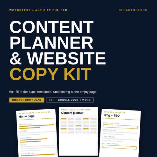 Social Media Content Planner | Content Creation Planner | Website Copy Kit | 60 Templates Digital Download