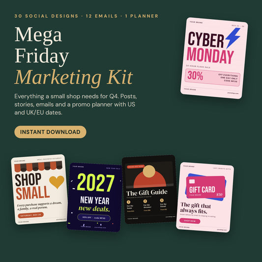 Mega Friday and Holiday Marketing Kit for Small Business | Instagram Post Templates, Email Templates, Q4 Promo Planner, 