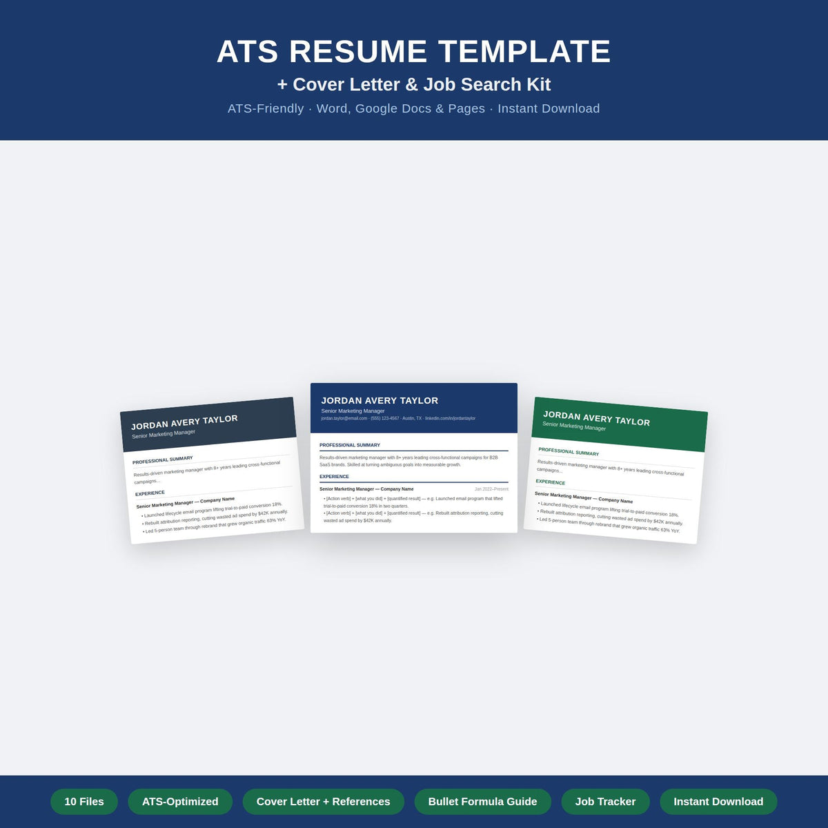 ATS Resume Template | Resume + Cover Letter Kit Word Google Docs | CV Template | Job Application Tracker | Instant Downl