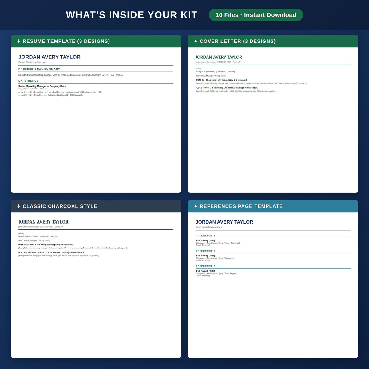 ATS Resume Template | Resume + Cover Letter Kit Word Google Docs | CV Template | Job Application Tracker | Instant Downl