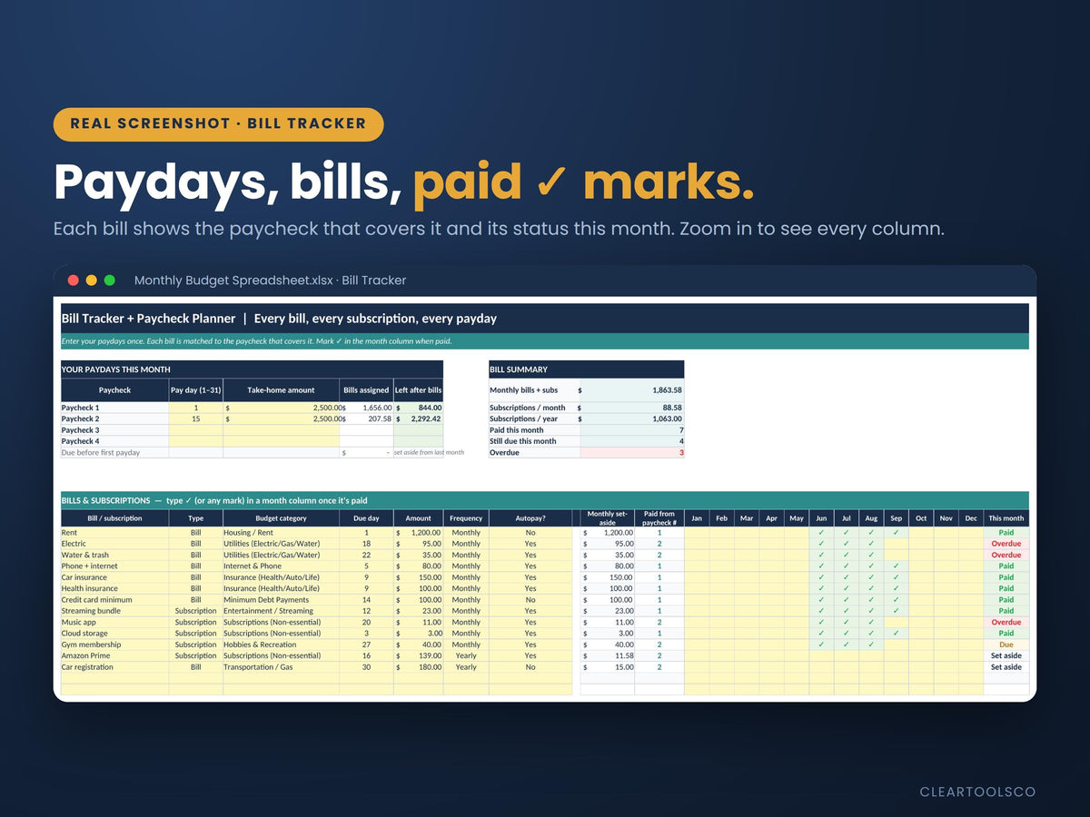 Monthly Budget Spreadsheet Excel Google Sheets, 50/30/20 Budget Planner, Debt Payoff Tracker, Bill + Expense Tracker, Di