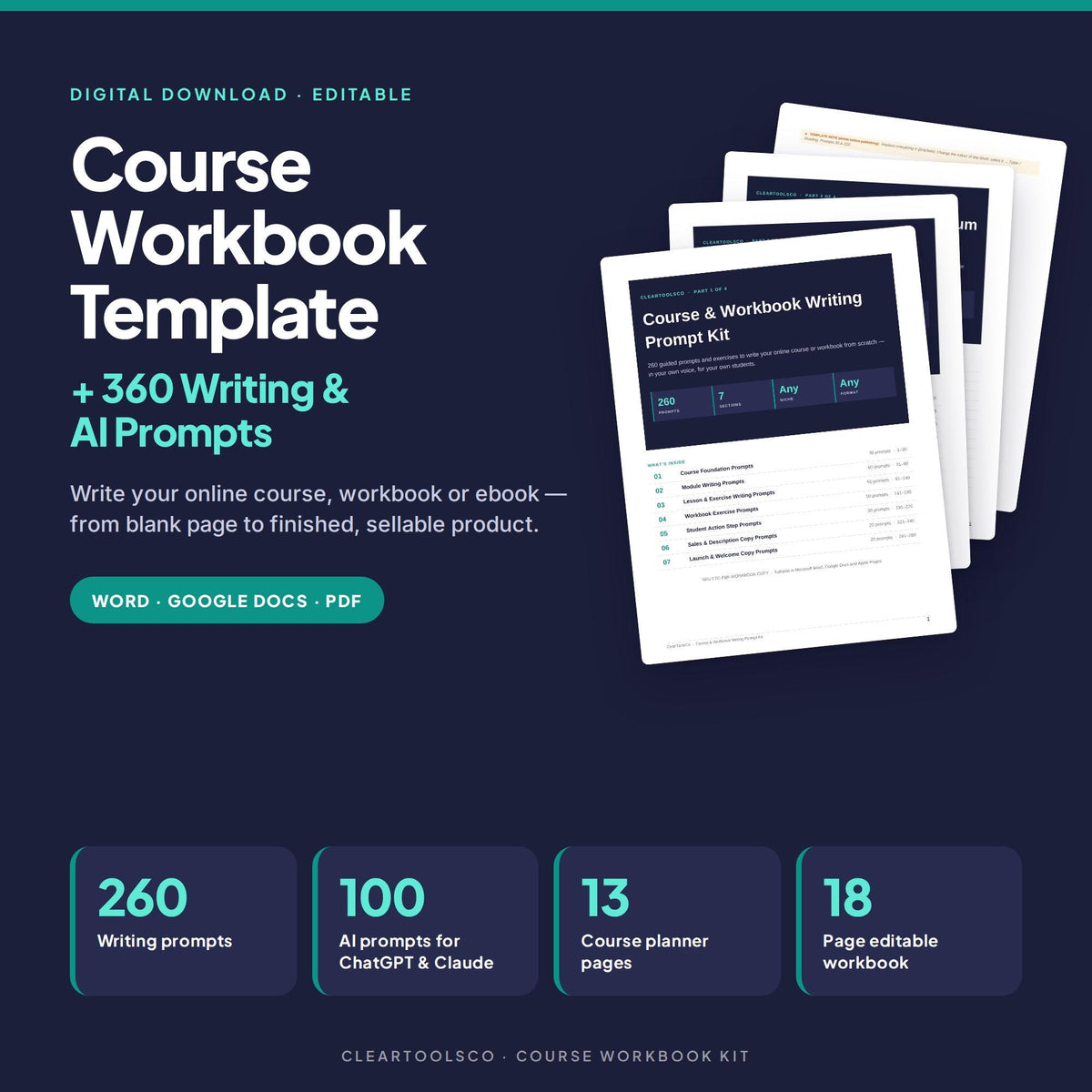 Course Workbook Template, 360 Writing Prompts & ChatGPT AI Prompts, Curriculum Planner, Online Course Creator, Coaching 