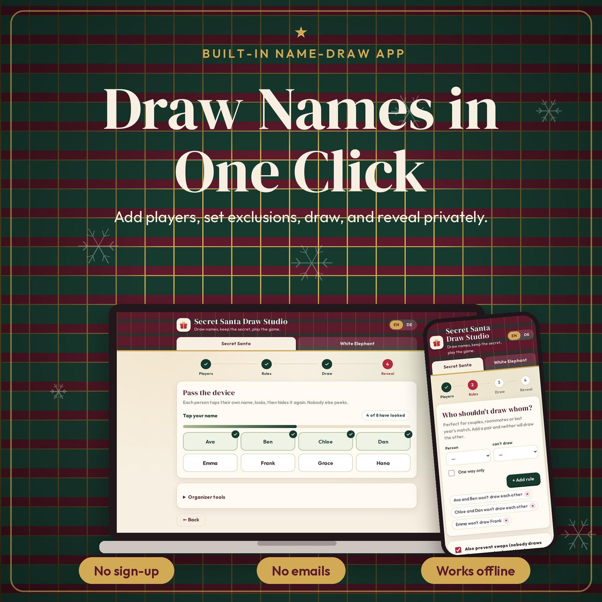 Secret Santa Questionnaire and Name Draw Generator, White Elephant Rules, Office Gift Exchange Game, Wichteln, Printable