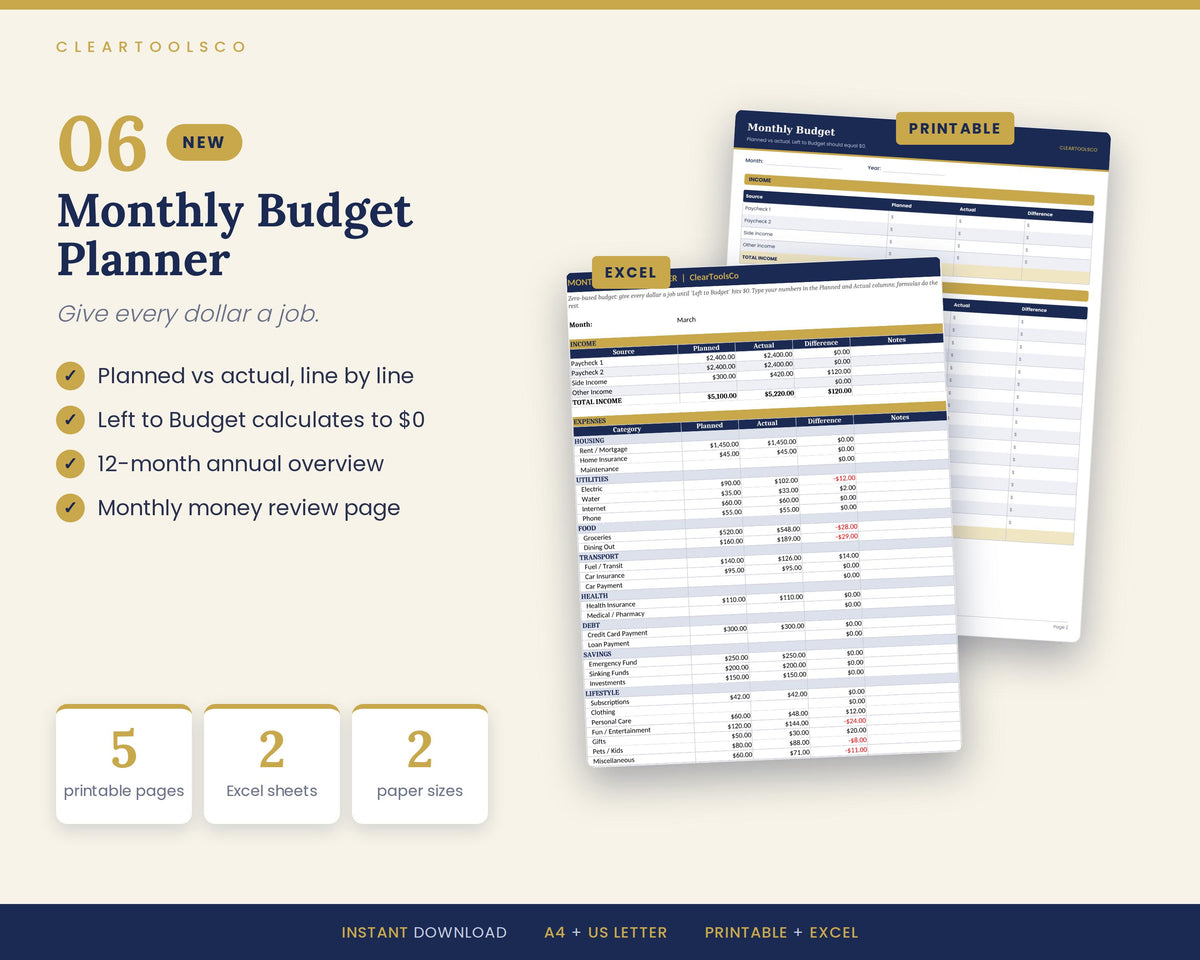 Budget Planner Bundle | Personal Finance Planner | Debt Payoff Tracker, Savings Challenge, Bill Tracker | Printable Exce