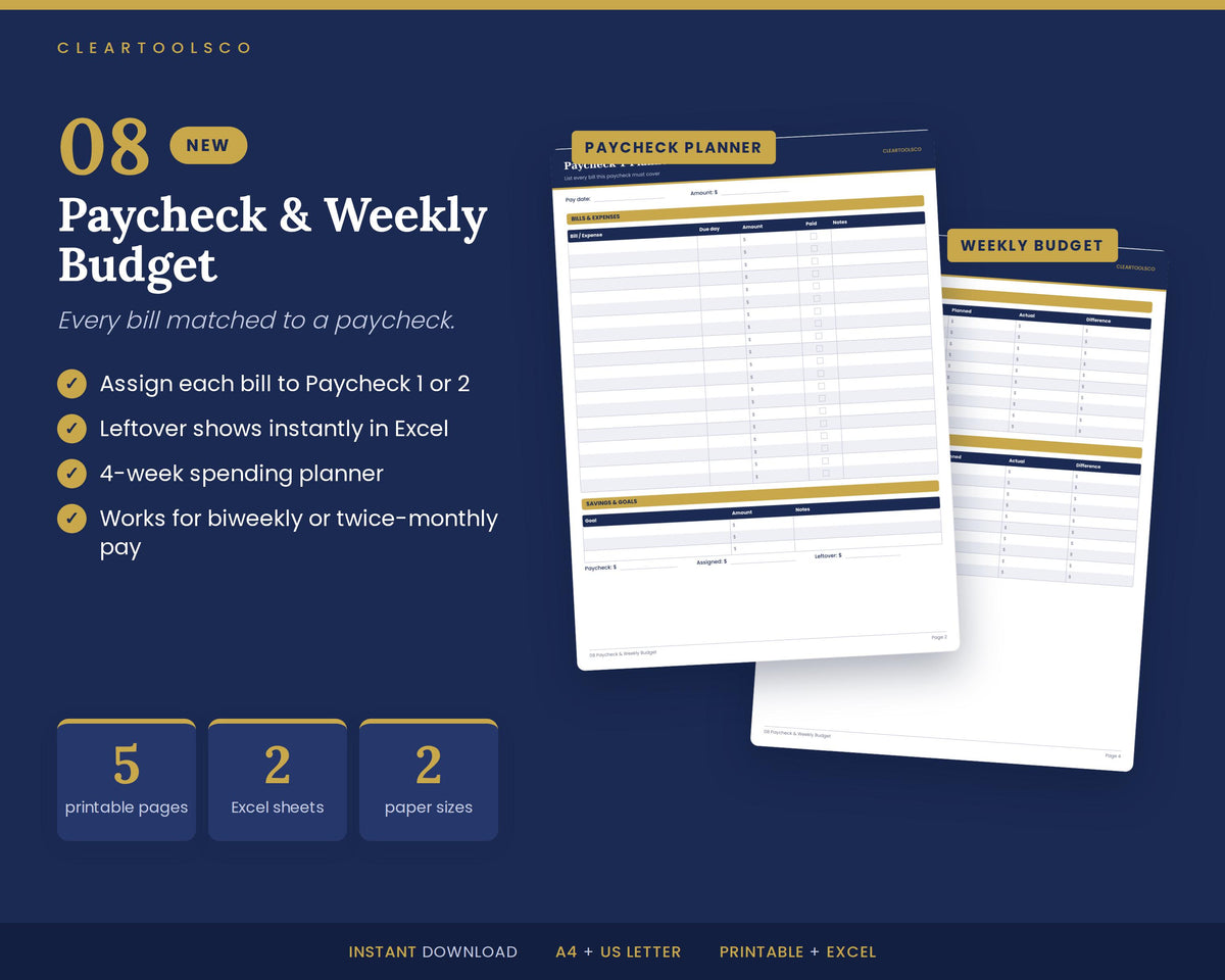 Budget Planner Bundle | Personal Finance Planner | Debt Payoff Tracker, Savings Challenge, Bill Tracker | Printable Exce