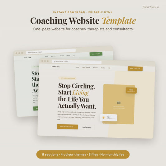 Coaching Website Template | HTML Life Coach Website + Opt-In & Thank-You Pages | For Coaches, Therapists, Consultants | No Monthly Fee